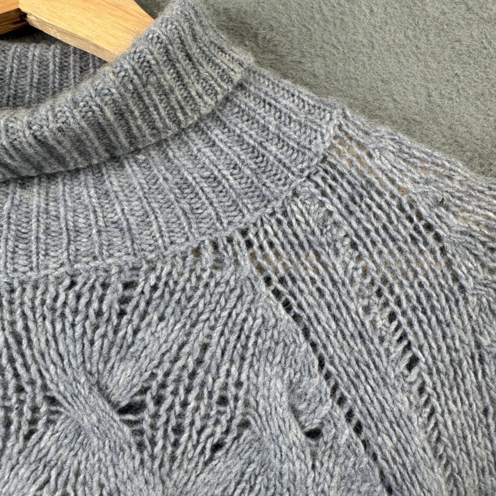 360 Cashmere Women XS Gray Diamond Cable Knit Mock Neck Sweater 100% Cashmere - Picture 3 of 7